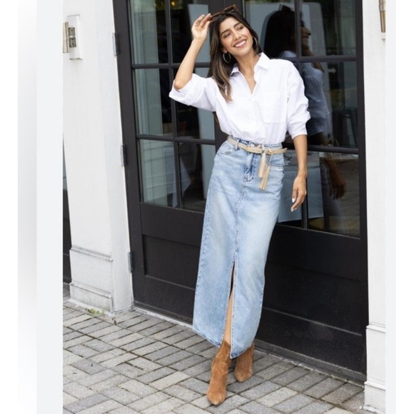 Blank NYC Dresses & Skirts - BLANK NYC Maxi Denim Skirt Women 28 Pockets Slit Cotton Blue Boho Festival Gypsy